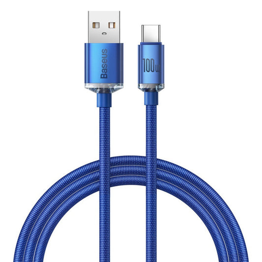 USB töltő- és adatkábel, USB Type-C, 120 cm, 5000 mA, 100W, gyorstöltés, PD, QC, cipőfűző minta, Baseus Crystal Shine, CAJY000403, sötétkék – USB-C kábel a Baseus kínálatából | Domshop