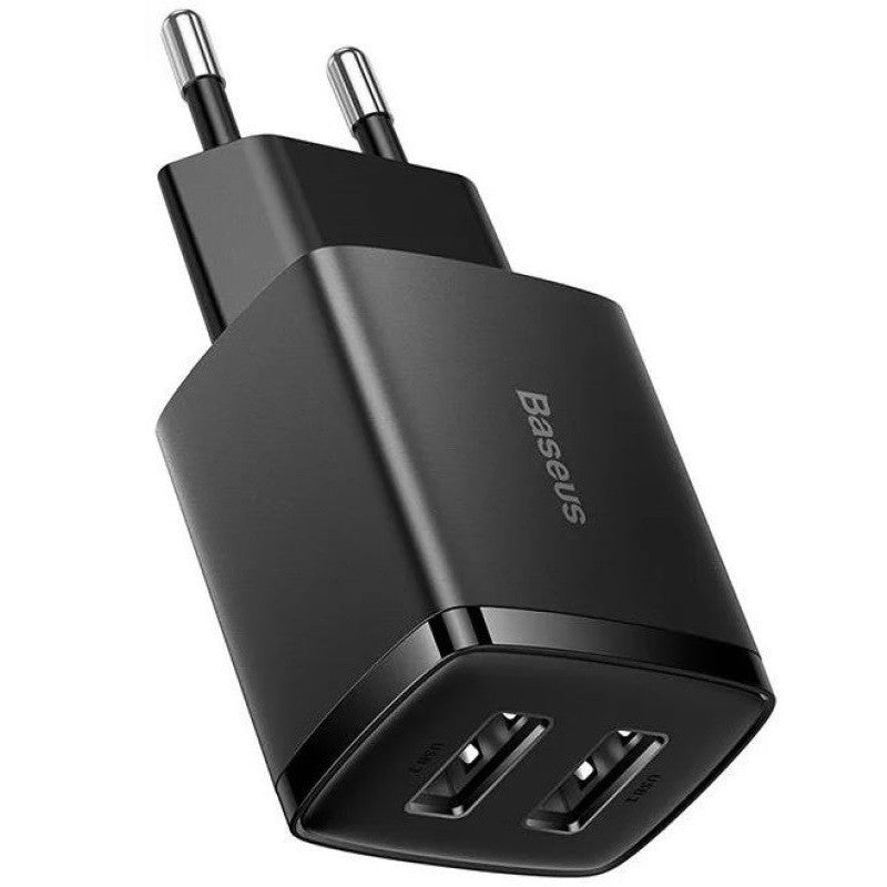Hálózati töltő adapter, 10.5W, 2 x USB aljzat, gyorstöltés, Baseus Compact, fekete – Adapter a Baseus kínálatából | Domshop
