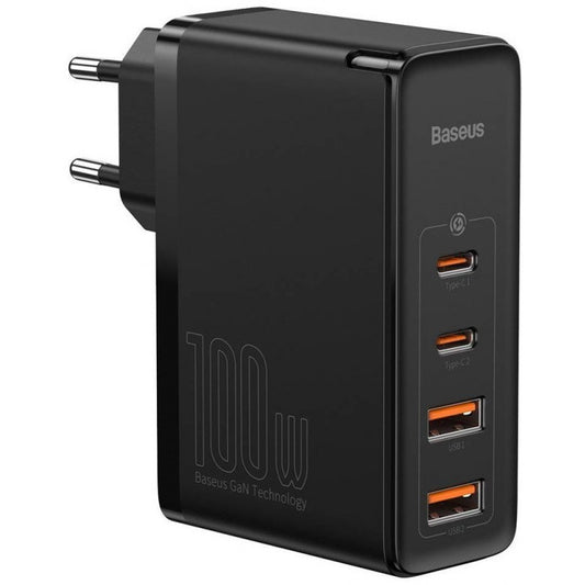 Hálózati töltő adapter, 100W, 2 x USB aljzat, 2 x USB Type-C aljzat, gyorstöltés, PD, GaN2, Baseus GaN2 Pro, fekete – Adapter a Baseus kínálatából | Domshop