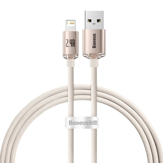 USB töltő- és adatkábel, Lightning, 120 cm, 2400 mA, gyorstöltés, PD, cipőfűző minta, Baseus Crystal Shine, CAJY001104, rózsaszín – Lightning kábel a Baseus kínálatából | Domshop