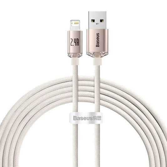 USB töltő- és adatkábel, Lightning, 200 cm, 2400 mA, gyorstöltés, PD, cipőfűző minta, Baseus Crystal Shine, CAJY001204, rózsaszín – Lightning kábel a Baseus kínálatából | Domshop