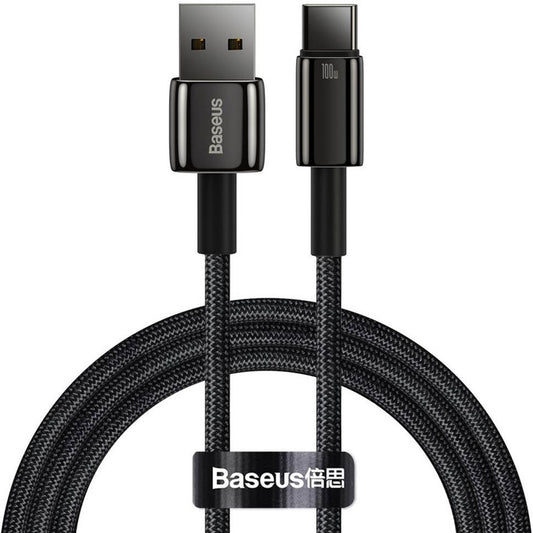 USB töltő- és adatkábel, USB Type-C, 100 cm, 100W, gyorstöltés, QC, Baseus Tungsten Gold, CAWJ000001, fekete – USB-C kábel a Baseus kínálatából | Domshop