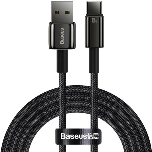 USB töltő- és adatkábel, USB Type-C, 200 cm, 100W, gyorstöltés, QC, Baseus Tungsten Gold, CAWJ000101, fekete – USB-C kábel a Baseus kínálatából | Domshop