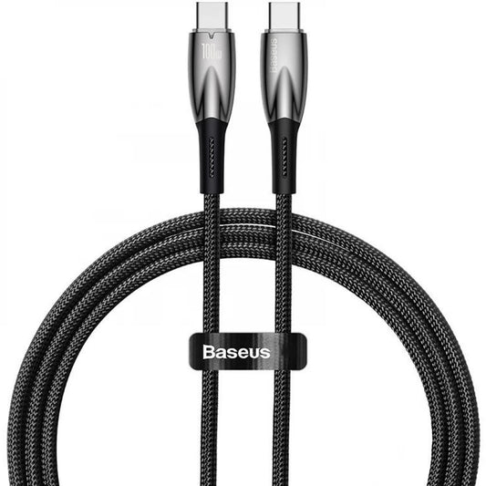 USB Type-C töltő- és adatkábel, USB Type-C, 100 cm, 5000 mA, 100W, törésgátlóval, gyorstöltés, PD, Baseus Glimmer, CADH000701, fekete – USB-C kábel a Baseus kínálatából | Domshop