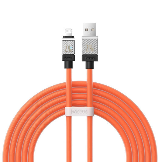 USB töltő- és adatkábel, Lightning, 200 cm, 2400 mA, törésgátlóval, gyorstöltés, Baseus Coolplay, CAKW000507, narancssárga – Lightning kábel a Baseus kínálatából | Domshop