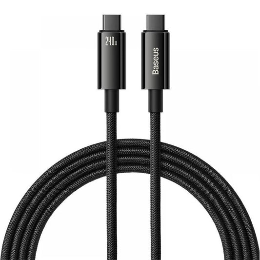 USB Type-C töltő- és adatkábel, USB Type-C, 200 cm, 240W, törésgátlóval, gyorstöltés, PD, Baseus Tungsten Gold, CAWJ040101, fekete – USB-C kábel a Baseus kínálatából | Domshop