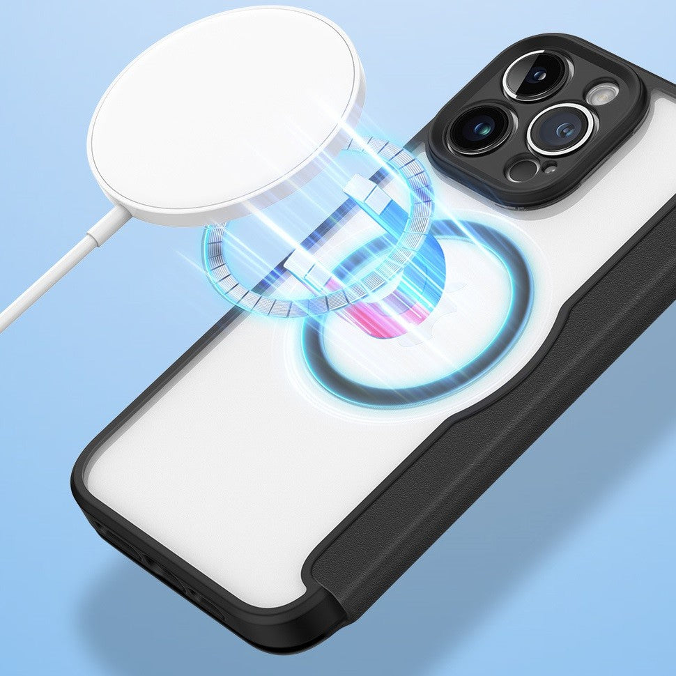 Apple iPhone 15 Pro, Oldalra nyíló tok, stand, közepesen ütésálló, Magsafe kompatibilis, Dux Ducis Skin Pro Magsafe, lila – iPhone 15 Pro tok a Dux Ducis kínálatából | Domshop