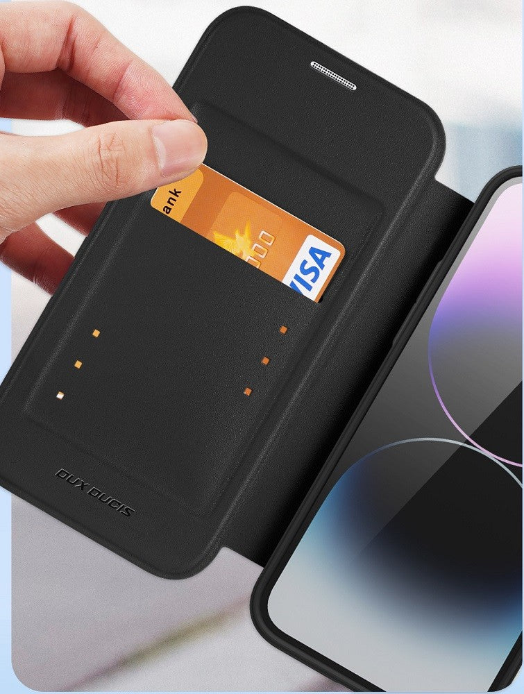 Apple iPhone 15 Pro, Oldalra nyíló tok, stand, közepesen ütésálló, Magsafe kompatibilis, Dux Ducis Skin Pro Magsafe, lila – iPhone 15 Pro tok a Dux Ducis kínálatából | Domshop
