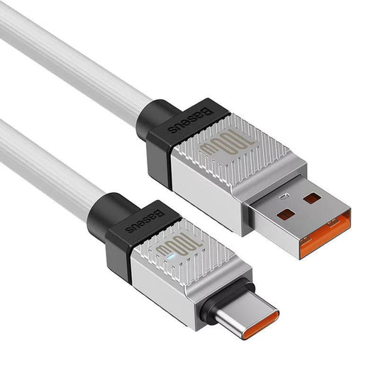 USB töltő- és adatkábel, USB Type-C, 100 cm, 6000 mA, 100W, törésgátlóval, gyorstöltés, Baseus Coolplay, CAKW000602, fehér – USB-C kábel a Baseus kínálatából | Domshop