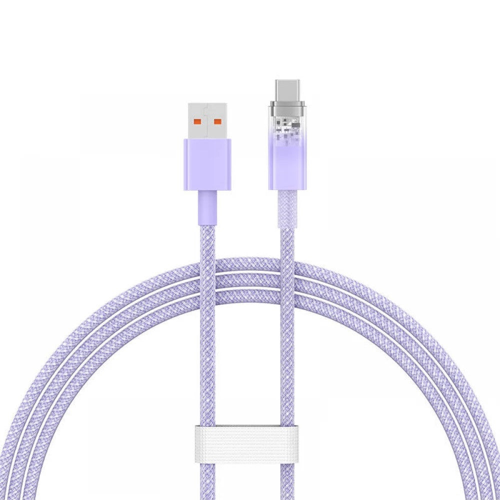 USB töltő- és adatkábel, USB Type-C, 100 cm, 6000 mA, 100W, gyorstöltés, cipőfűző minta, Baseus Explorer, CATS010405, lila – USB-C kábel a Baseus kínálatából | Domshop