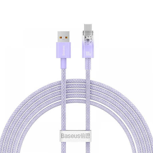 USB töltő- és adatkábel, USB Type-C, 200 cm, 6000 mA, 100W, gyorstöltés, cipőfűző minta, Baseus Explorer, CATS010505, lila – USB-C kábel a Baseus kínálatából | Domshop