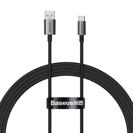 USB töltő- és adatkábel, USB Type-C, 150 cm, 6000mA, 100W, törésgátlóval, gyorstöltés, PD, QC, Baseus Superior, P10320102114-01, fekete – USB-C kábel a Baseus kínálatából | Domshop