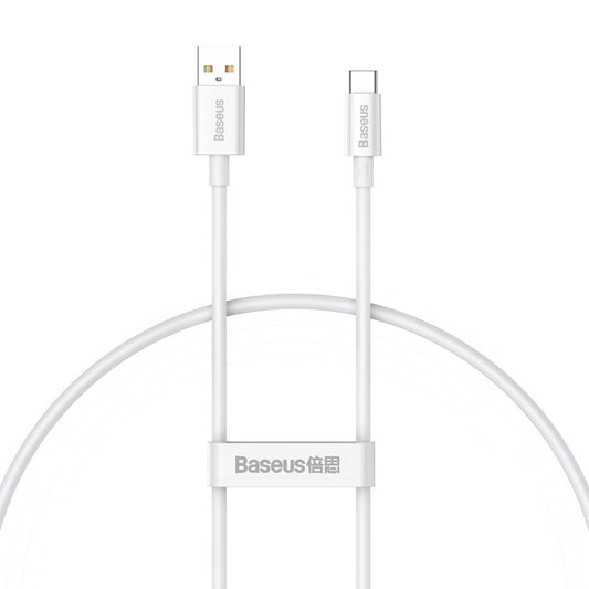 USB töltő- és adatkábel, USB Type-C, 25 cm, 6000mA, 100W, törésgátlóval, gyorstöltés, PD, QC, Baseus Superior, P10320102214-00, fehér – USB-C kábel a Baseus kínálatából | Domshop