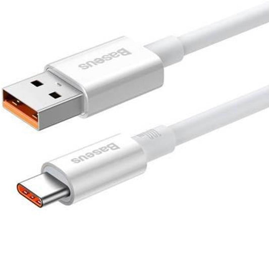 USB töltő- és adatkábel, USB Type-C, 25 cm, 6000mA, 100W, törésgátlóval, gyorstöltés, PD, QC, Baseus Superior, P10320102214-00, fehér – USB-C kábel a Baseus kínálatából | Domshop