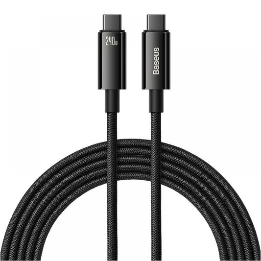 USB Type-C töltő- és adatkábel, USB Type-C, 300 cm, 240W, törésgátlóval, gyorstöltés, PD, Baseus Tungsten Gold, CAWJ040201, fekete – USB-C kábel a Baseus kínálatából | Domshop