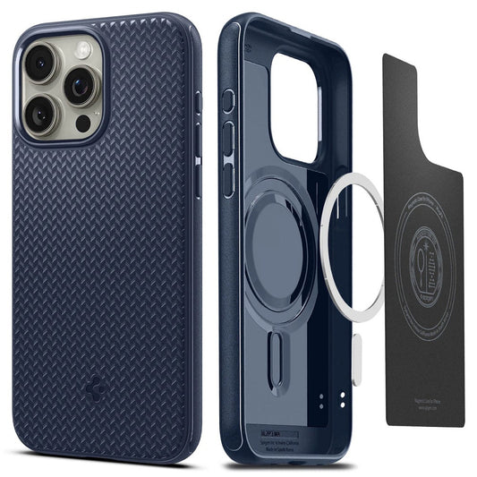 Apple iPhone 15 Pro Max, Műanyag hátlap védőtok + szilikon keret, Magsafe töltővel kompatibilis, Spigen Mag Armor, sötétkék – iPhone 15 Pro Max tok a Spigen kínálatából | Domshop
