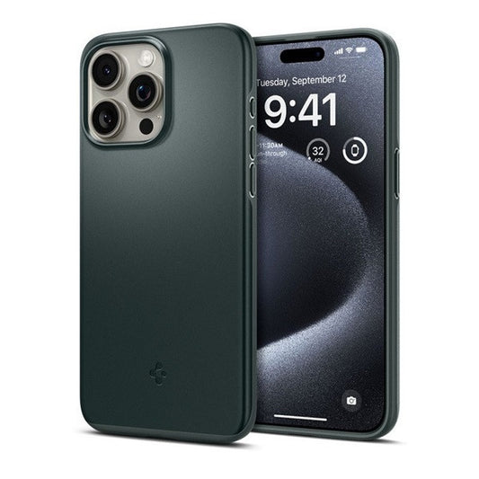Apple iPhone 15 Pro Max, Műanyag hátlap védőtok, Spigen Thin Fit, sötétzöld – iPhone 15 Pro Max tok a Spigen kínálatából | Domshop