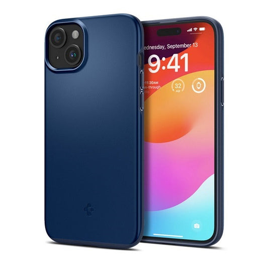 Apple iPhone 15, Műanyag hátlap védőtok, Spigen Thin Fit, sötétkék – iPhone 15 tok a Spigen kínálatából | Domshop