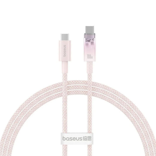 USB Type-C töltő- és adatkábel, USB Type-C, 100 cm, 6000 mA, 100W, gyorstöltés, PD, cipőfűző minta, Baseus Explorer, rózsaszín – USB-C kábel a Baseus kínálatából | Domshop