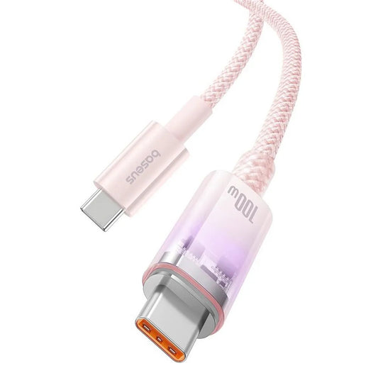 USB Type-C töltő- és adatkábel, USB Type-C, 100 cm, 6000 mA, 100W, gyorstöltés, PD, cipőfűző minta, Baseus Explorer, rózsaszín – USB-C kábel a Baseus kínálatából | Domshop