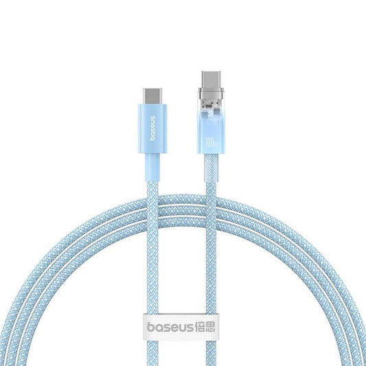 USB Type-C töltő- és adatkábel, USB Type-C, 100 cm, 6000 mA, 100W, gyorstöltés, PD, cipőfűző minta, Baseus Explorer, világoskék – USB-C kábel a Baseus kínálatából | Domshop