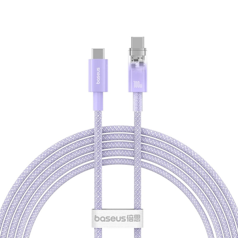 USB Type-C töltő- és adatkábel, USB Type-C, 200 cm, 6000 mA, 100W, gyorstöltés, PD, cipőfűző minta, Baseus Explorer, lila – USB-C kábel a Baseus kínálatából | Domshop