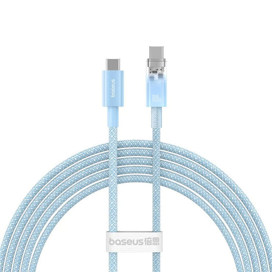 USB Type-C töltő- és adatkábel, USB Type-C, 200 cm, 6000 mA, 100W, gyorstöltés, PD, cipőfűző minta, Baseus Explorer, világoskék – USB-C kábel a Baseus kínálatából | Domshop