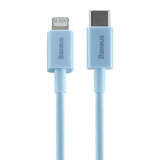 USB Type-C töltő- és adatkábel, Lightning, 100 cm, 20W, törésgátlóval, gyorstöltés, PD, Baseus Superior, CAYS001903, világoskék – Lightning kábel a Baseus kínálatából | Domshop