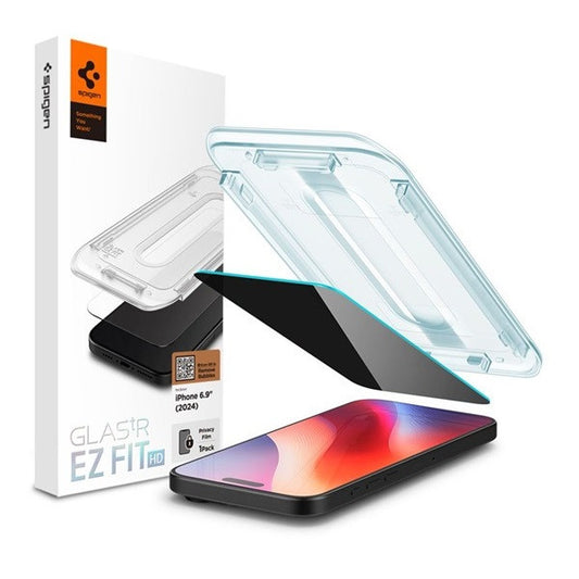 Apple iPhone 16 Pro Max / 17 Pro Max, Kijelzővédő fólia, ütésálló fólia (az íves részre is!), Tempered Glass (edzett üveg), Spigen Ez Fit HD Privacy, Clear