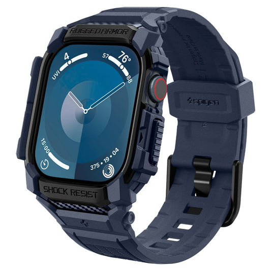 Apple Watch 10 (46 mm), Szilikon védőkeret, ütésálló, szíjjal, Spigen Rugged Armor Pro, sötétkék – Apple Watch Szilikon Szíjak a Spigen kínálatából | Domshop