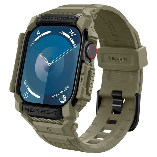 Apple Watch 10 (46 mm), Szilikon védőkeret, ütésálló, szíjjal, Spigen Rugged Armor Pro, sötétzöld – Apple Watch Szilikon Szíjak a Spigen kínálatából | Domshop