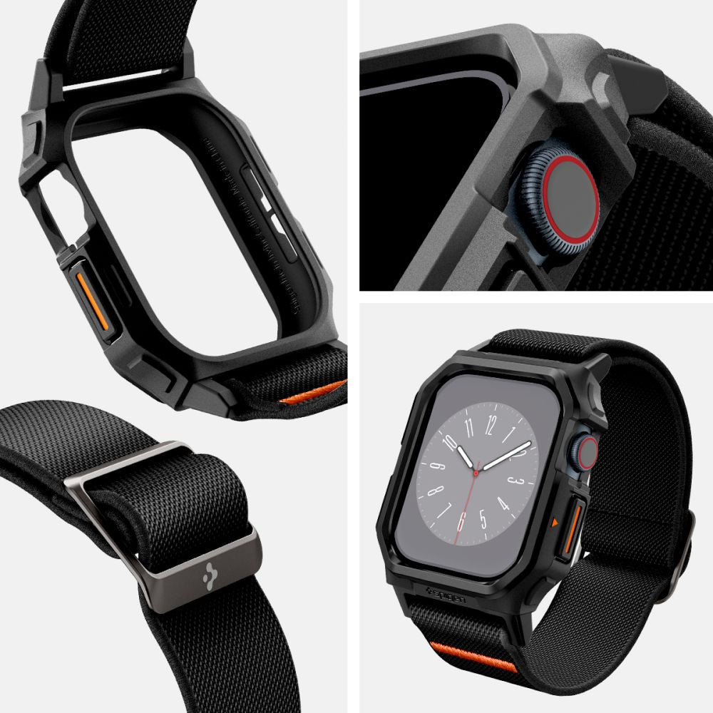 Apple Watch 10 (42 mm), textíl pótszíj, szilikon keret, közepesen ütésálló, Spigen Lite Fite Pro, fekete – Apple Watch Szövet Szíjak a Spigen kínálatából | Domshop