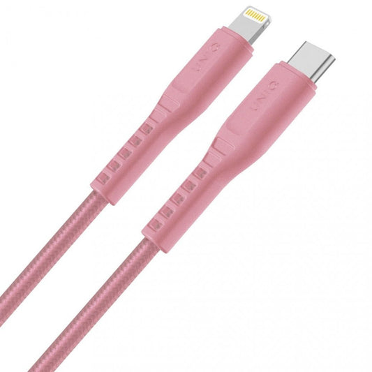USB Type-C töltő- és adatkábel, Lightning, 120 cm, gyorstöltés, törésgátló, MFI engedélyes, Uniq Flex, rózsaszín – Lightning kábel a Uniq kínálatából | Domshop