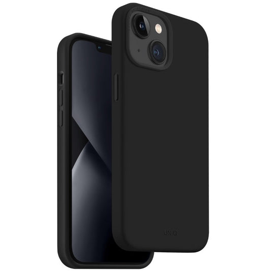 Apple iPhone 14 Plus, Szilikon tok, közepesen ütésálló, cserélhető hátsó kamera keret, Uniq Lino, fekete – iPhone 14 Plus tok a Uniq kínálatából | Domshop