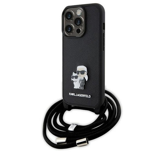 Karl Lagerfeld Crossbody Saffiano Metal Pin Karl & Choupette Apple iPhone 15 Pro hátlap tok, fekete – iPhone 15 Pro tok a Karl Lagerfeld kínálatából | Domshop