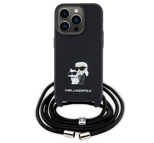 Karl Lagerfeld Crossbody Saffiano Metal Pin Karl & Choupette Apple iPhone 15 Pro hátlap tok, fekete – iPhone 15 Pro tok a Karl Lagerfeld kínálatából | Domshop