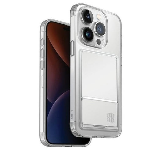Apple iPhone 15 Pro Max, Szilikon tok, kártyatartóval, közepesen ütésálló, Uniq Air Fender ID, átlátszó – iPhone 15 Pro Max tok a Uniq kínálatából | Domshop