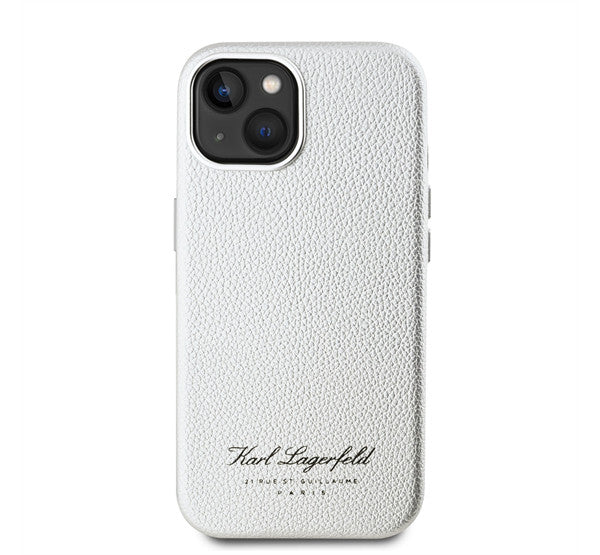 Karl Lagerfeld Grained PU Hotel RSG iPhone 15 hátlap tok, ezüst – iPhone 15 tok a Karl Lagerfeld kínálatából | Domshop