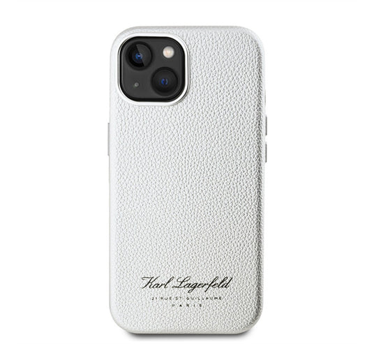 Karl Lagerfeld Grained PU Hotel RSG iPhone 15 hátlap tok, ezüst – iPhone 15 tok a Karl Lagerfeld kínálatából | Domshop