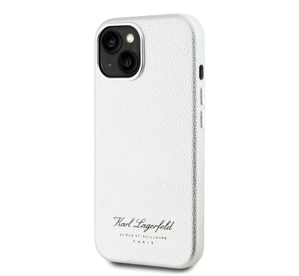 Karl Lagerfeld Grained PU Hotel RSG iPhone 15 hátlap tok, ezüst – iPhone 15 tok a Karl Lagerfeld kínálatából | Domshop