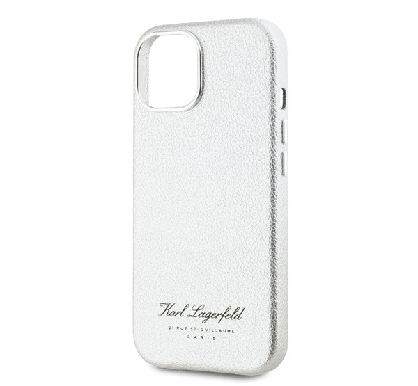 Karl Lagerfeld Grained PU Hotel RSG iPhone 15 hátlap tok, ezüst – iPhone 15 tok a Karl Lagerfeld kínálatából | Domshop