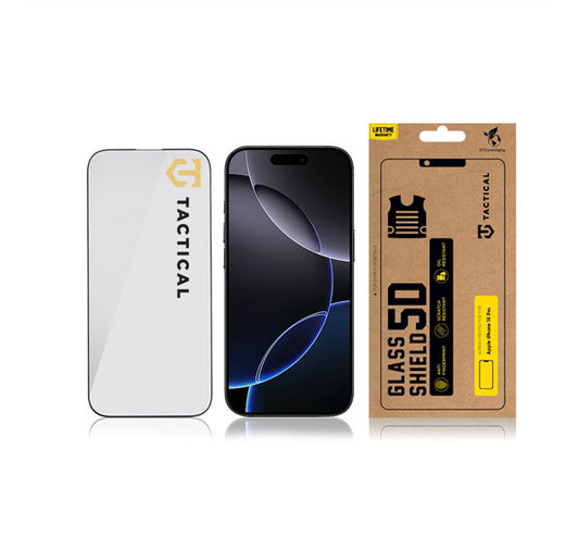 Apple iPhone 16 Pro / 17 / 17 Pro, Kijelzővédő fólia, ütésálló fólia (az íves részre is!), Tempered Glass (edzett üveg), Full Glue, Tactical Glass Shield 5D, fekete
