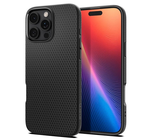 Apple iPhone 16 Pro Max, Szilikon tok, Spigen Liquid Air, háromszög minta, fekete – iPhone 16 Pro Max tok a Spigen kínálatából | Domshop