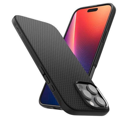 Apple iPhone 16 Pro Max, Szilikon tok, Spigen Liquid Air, háromszög minta, fekete – iPhone 16 Pro Max tok a Spigen kínálatából | Domshop