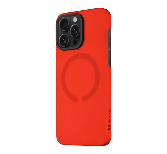 Apple iPhone 15 Pro Max, Műanyag hátlap védőtok, közepesen ütésálló, aramidszállal, Magsafe töltővel kompatibilis, karbon minta, Tactical MagForce Aramid, piros – iPhone 15 Pro Max tok a Tactical kínálatából | Domshop