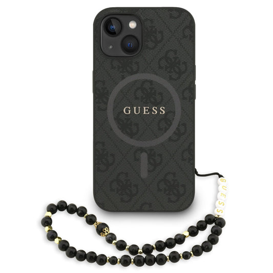 Guess PU Leather 4G Colored Ring Strap Apple iPhone 13 MagSafe tok fekete színű karpánttal, fekete