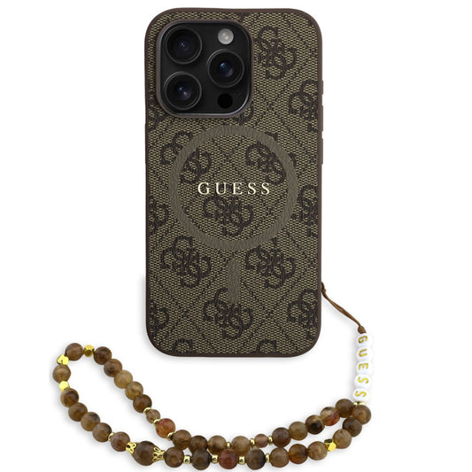 Guess PU Leather 4G Colored Ring Strap Apple iPhone 16 Pro Max MagSafe tok barna színű karpánttal, barna-arany
