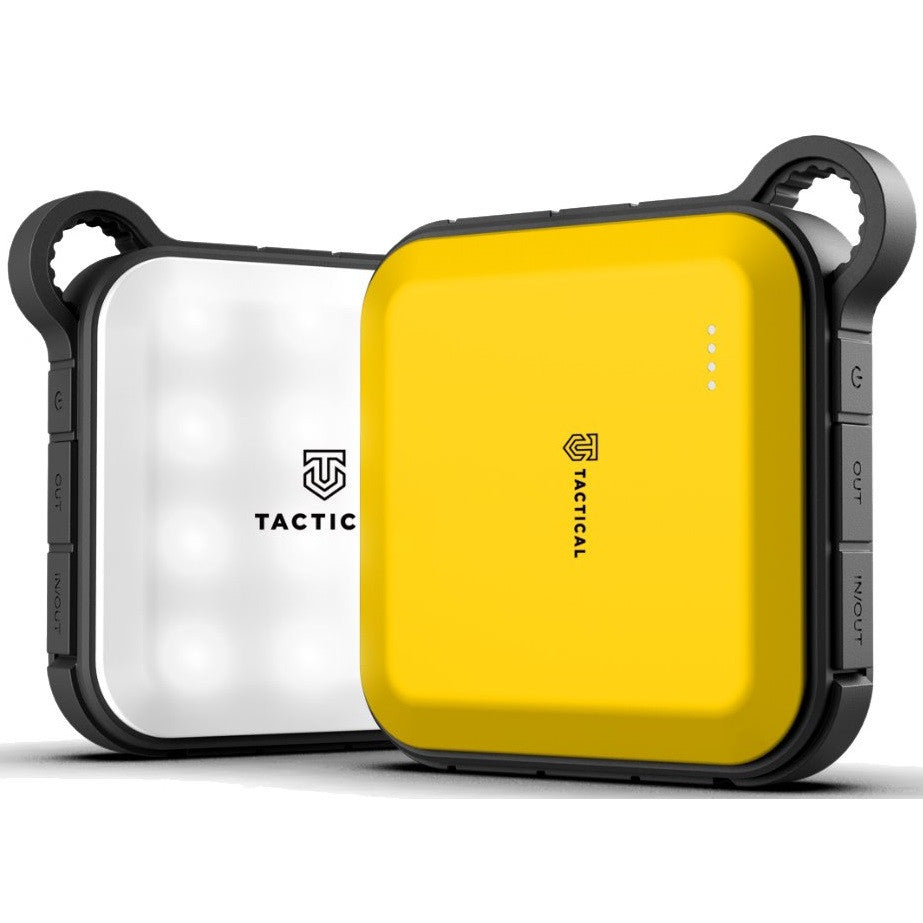 Tactical BadAss Power bank / külső akkumulátor karabinerrel, beépített LED lámpával, 10050mAh, sárga-szürke