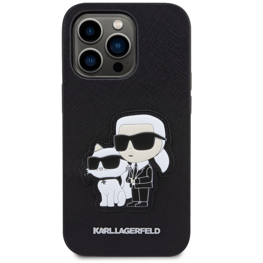 Karl Lagerfeld PU Saffiano Karl and Choupette iPhone 16 Pro tok, fekete