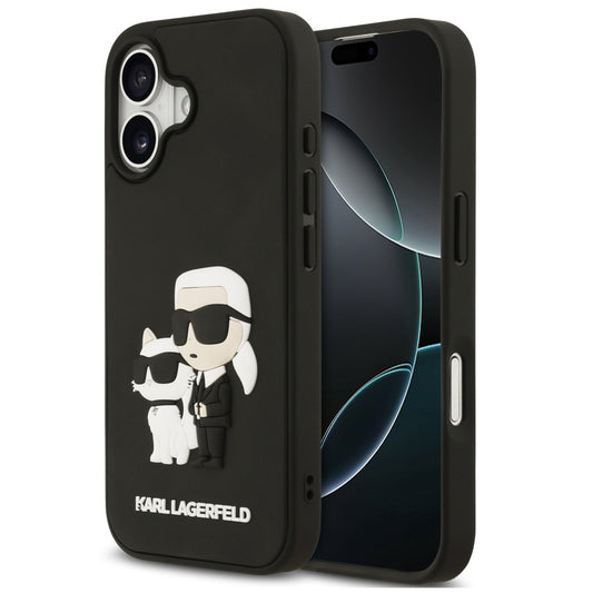 Karl Lagerfeld 3D Rubber Karl and Choupette Apple iPhone 17 hátlap tok, fekete